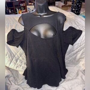 Torrid Black Ponte & Mesh Cutout Cold Shoulder Peplum Top